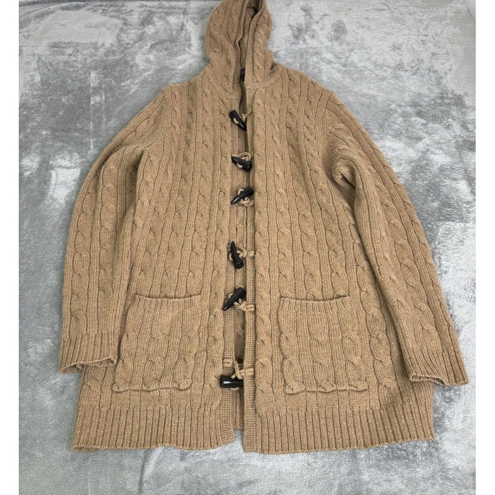 Brooks Brothers Lambswool Cable Knit Cardigan Sweater Men's Size Medium Beige